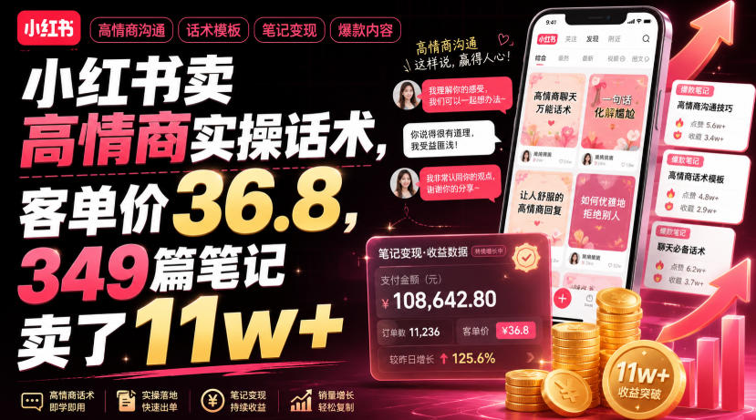 小红书卖高情商实操话术，客单价36.8，349篇笔记卖了11w+！-985网创