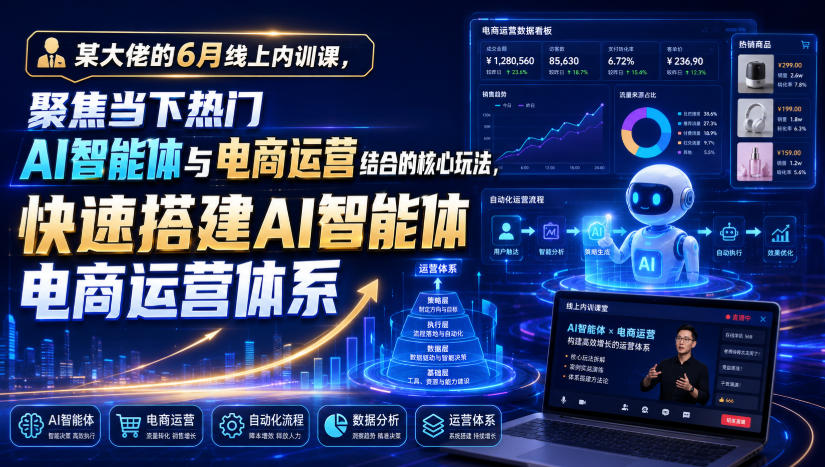 某大佬的6月线上内训课，聚焦当下热门AI智能体与电商运营结合的核心玩法，快速搭建AI智能体电商运营体系-985网创