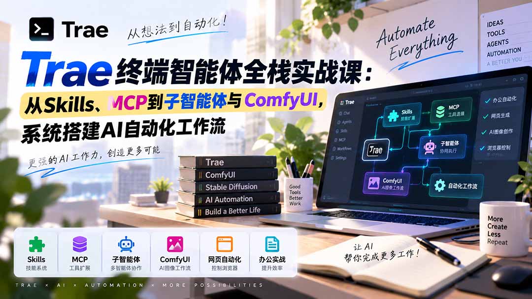 Trae终端智能体全栈实战课：从Skills、MCP到子智能体与ComfyUI，系统搭建AI自动化工作流-985网创