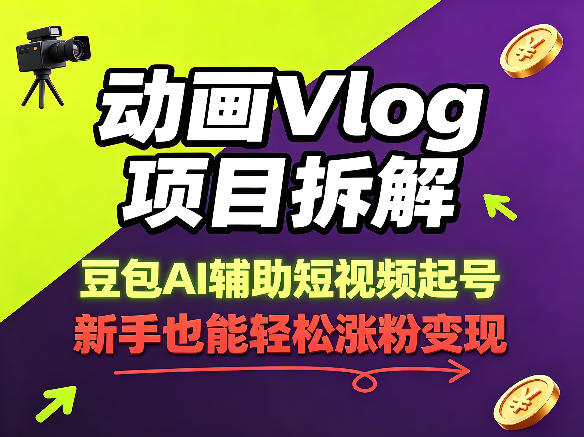 动画Vlog项目拆解，豆包AI辅助短视频起号，新手也能轻松涨粉，43条作品涨粉8.3W-985网创