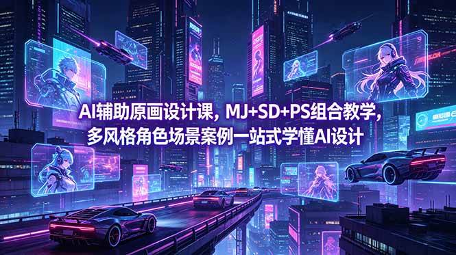 （18731期）AI辅助原画设计课，MJ+SD+PS组合教学，多风格角色场景案例一站式学懂AI设计-985网创