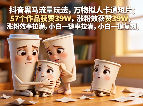 抖音黑马流量玩法，万物拟人卡通短片，57个作品获赞39W，涨粉效率拉满，小白一键复刻，保姆级拆解-985网创