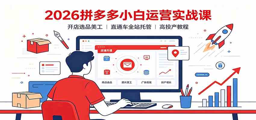 2026拼多多小白运营实战课：开店选品美工，直通车全站托管高投产教程-985网创