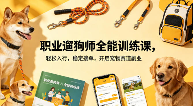 职业遛狗师全能训练课，轻松入行，稳定接单，开启宠物赛道副业-985网创