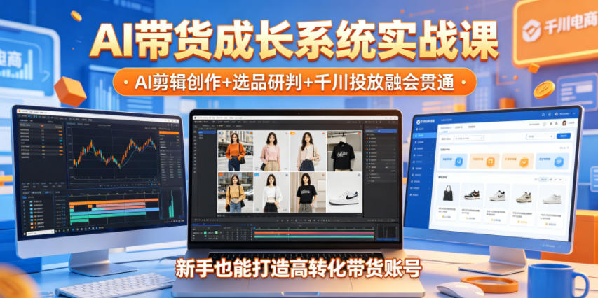 AI带货成长系统实战课，AI剪辑创作+选品研判+千川投放融会贯通，新手也能打造高转化带货账号(更新2026年)-985网创
