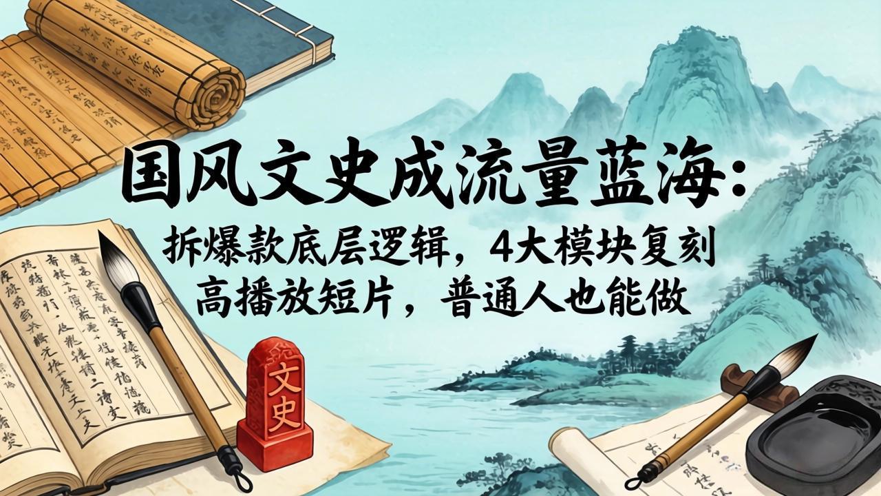 国风文史成流量蓝海：拆爆款底层逻辑，4大模块复刻高播放短片，普通人也能做-985网创