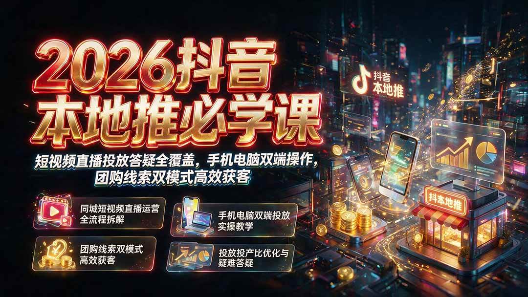 （19618期）2026抖音本地推必学课｜短视频直播投放答疑全覆盖，手机电脑双端操作，团购线索双模式高效获客-985网创