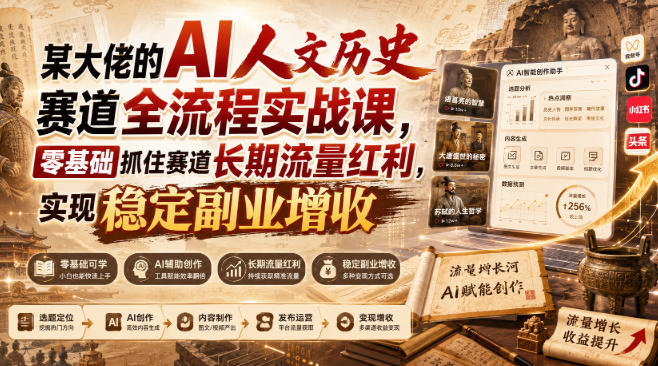 某大佬的AI人文历史赛道全流程实战课，零基础抓住赛道长期流量红利，实现稳定副业增收-985网创