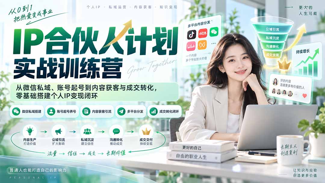 IP合伙人计划实战训练营-更新：从微信私域、账号起号到内容获客与成交转化，零基础搭建个人IP变现闭环-985网创