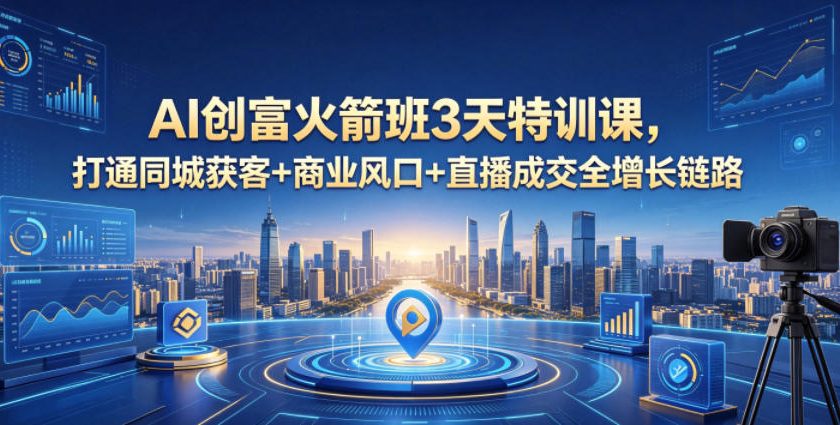 AI创富火箭班3天特训课，打通同城获客+商业风口+直播成交全增长链路，2026年4月新课-985网创