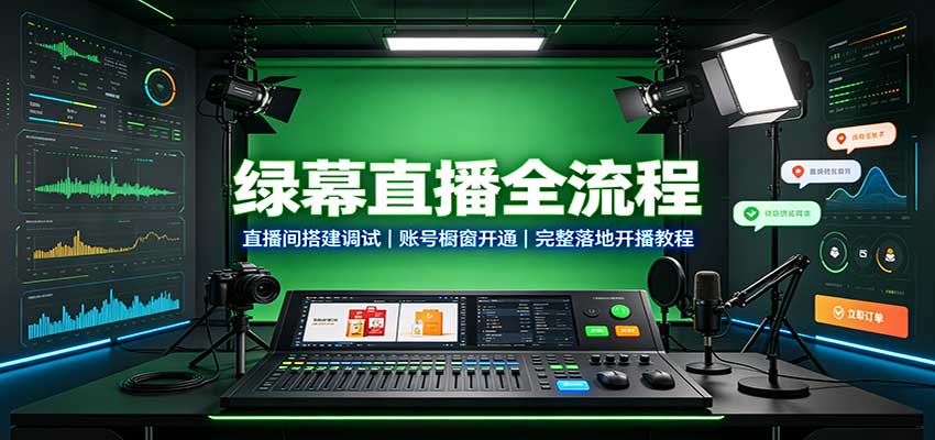 绿幕直播全流程：直播间搭建调试，账号橱窗开通，完整落地开播教程-985网创