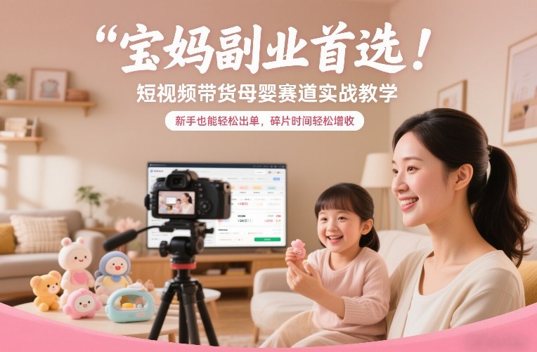 宝妈副业首选！短视频带货母婴赛道实战教学，新手也能轻松出单，碎片时间轻松增收-985网创