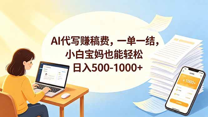 （18772期）AI代写赚稿费，一单一结，小白宝妈也能轻松日入500-1000+-985网创