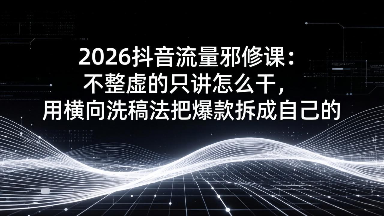 2026抖音流量邪修课：不整虚的只讲怎么干，用横向洗稿法把爆款拆成自己的-985网创