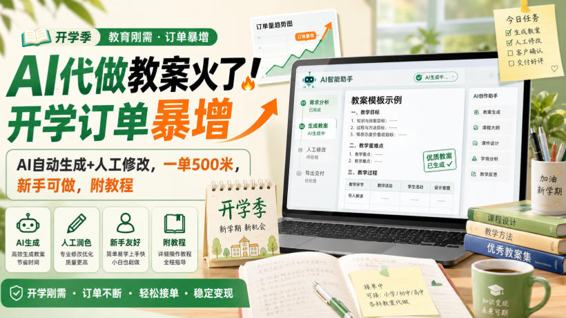 AI代做教案火了！开学订单暴增，AI自动生成+人工修改，一单500米，新手可做，附教程【揭秘】-985网创
