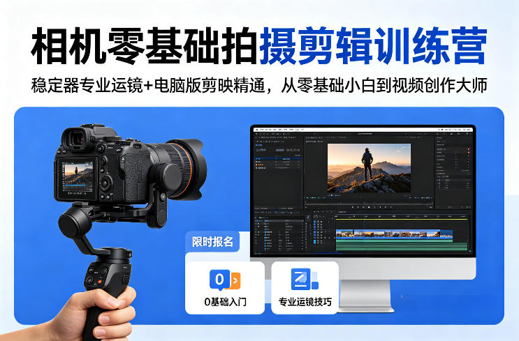 相机零基础拍摄剪辑训练营：稳定器专业运镜+电脑版剪映精通，从零基础小白到视频创作大师-985网创