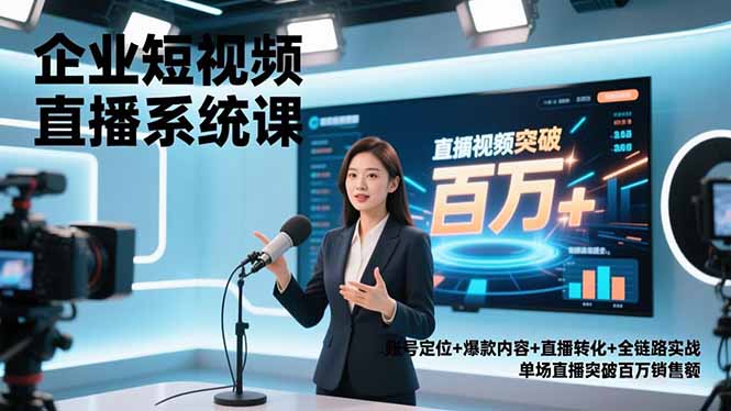 企业短视频直播系统课，账号定位+爆款内容+直播转化+全链路实战，单场直播突破百万销售额-985网创