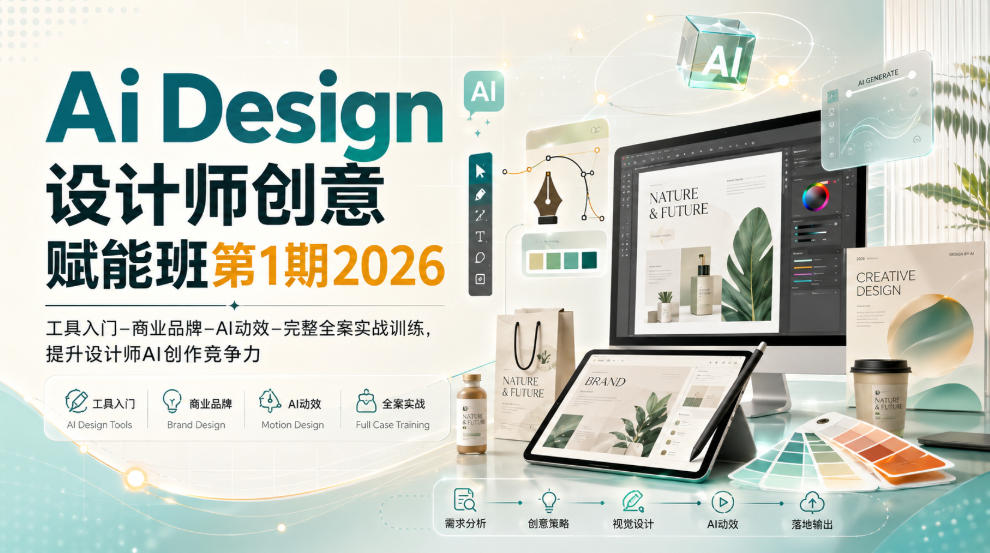 Ai Design设计师创意赋能班第1期2026｜工具入门‑商业品牌‑AI动效‑完整全案实战训练，提升设计师AI创作竞争力-985网创