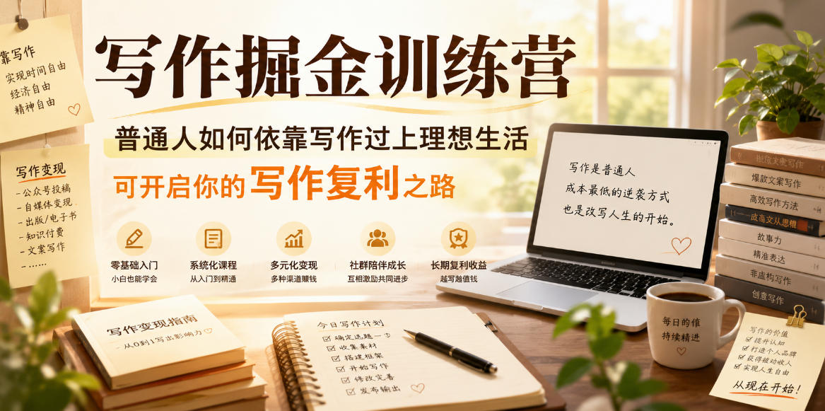 写作掘金训练营，普通人如何依靠写作过上理想生活，可开启你的写作复利之路（更新6月）-985网创