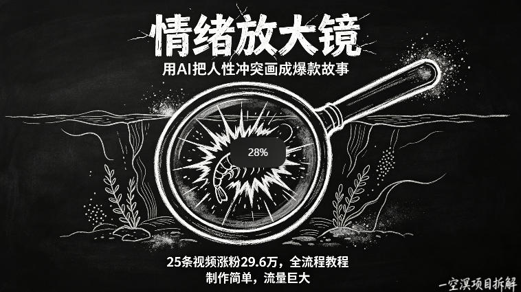 AI制作“情绪放大镜“视频，25条视频涨粉29.6W粉，流量巨大，制作简单，全流程教程-985网创