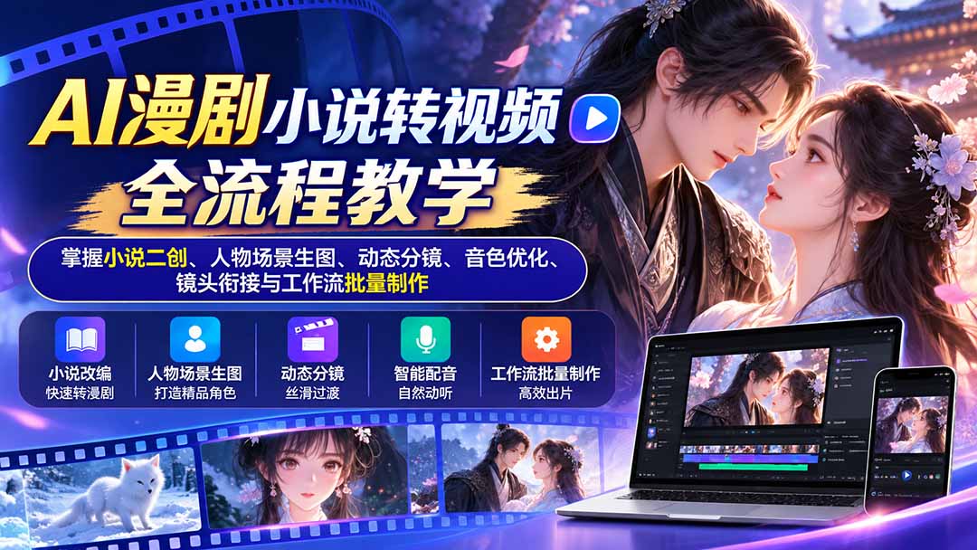 AI漫剧小说转视频全流程教学：掌握小说二创、人物场景生图、动态分镜、音色优化、镜头衔接与工作流批量制作-985网创