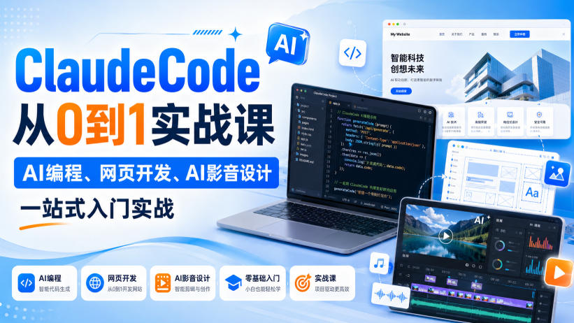 Claude Code从0到1实战课，AI编程、网页开发、AI影音设计一站式入门实战(更新)-985网创