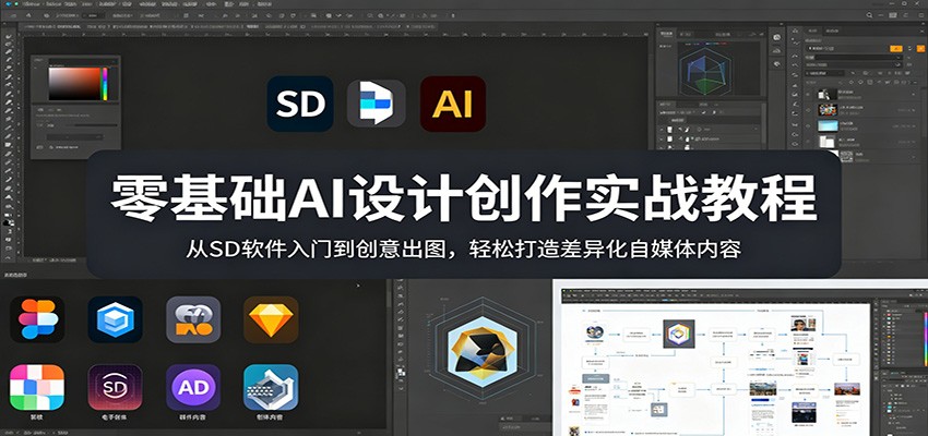 零基础AI设计创作实战教程：从SD软件入门到创意出图，轻松打造差异化自媒体内容-985网创