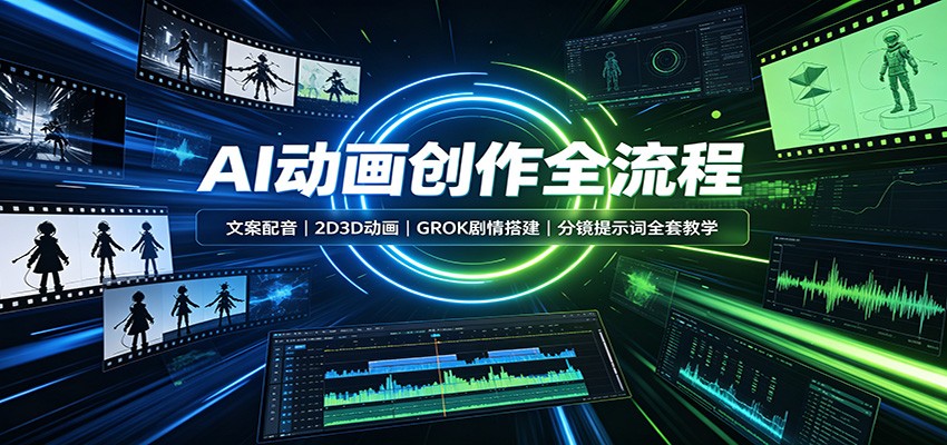 AI动画创作全流程：文案配音，2D3D动画，GROK剧情搭建，分镜提示词全套教学-985网创
