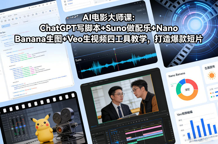 AI电影大师课：ChatGPT写脚本+Suno做配乐+Nano Banana生图+Veo生视频，打造爆款短片-985网创