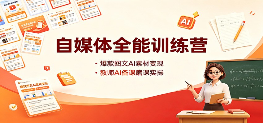 自媒体全能训练营：爆款图文AI素材变现，教师AI备课磨课实操-985网创