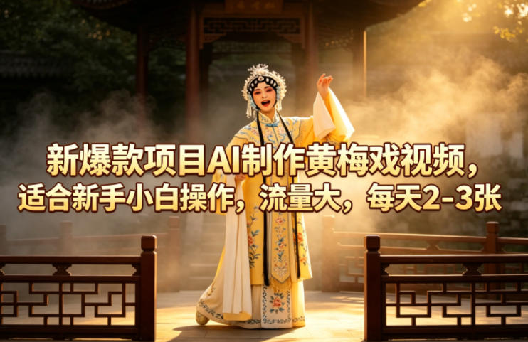 新爆款项目AI制作黄梅戏视频，适合新手小白操作，流量大，每天2-3张-985网创