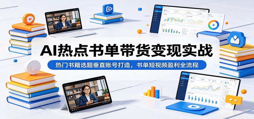AI热点书单带货变现实战：热门书籍选题垂直账号打造，书单短视频盈利全流程-985网创