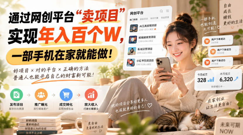 靠卖网创项目变现，一年拿下百万收益！一台手机就能操作！-985网创