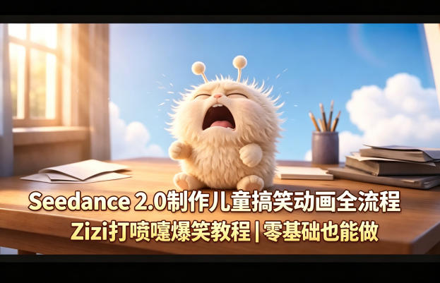 Seedance 2.0制作儿童搞笑动画全流程Zizi打喷嚏爆笑教程｜零基础也能做-985网创
