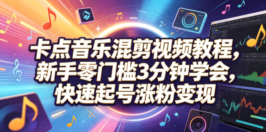 卡点音乐混剪视频教程，新手零门槛3分钟学会，快速起号涨粉变现-985网创