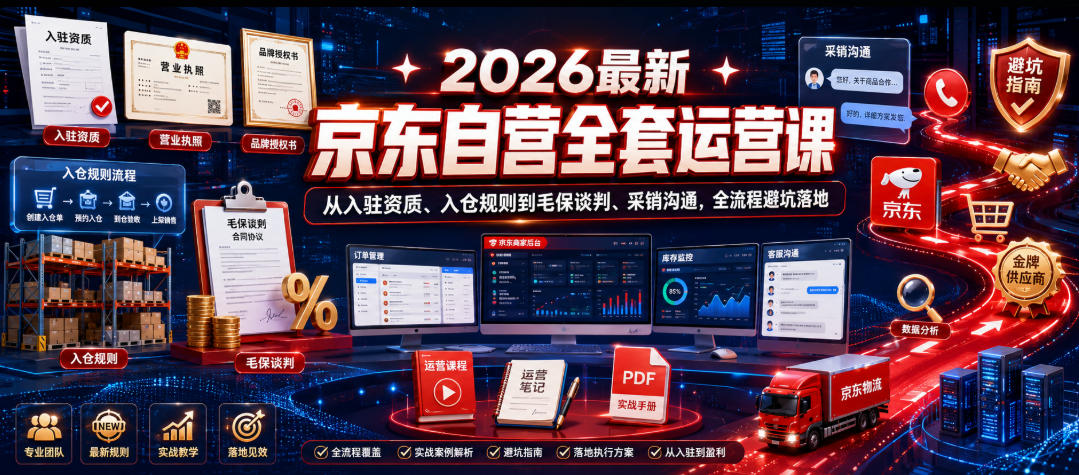 2026最新京东自营全套运营课，从入驻资质、入仓规则到毛保谈判、采销沟通，全流程避坑落地-985网创