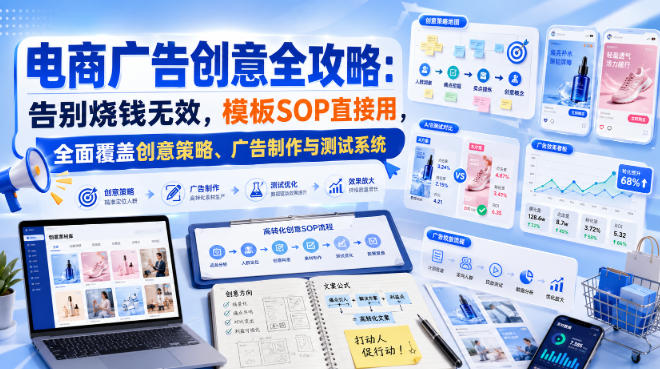 电商广告创意全攻略：告别烧钱无效，模板SOP直接用，全面覆盖创意策略、广告制作与测试系统【原创双语字幕】-985网创