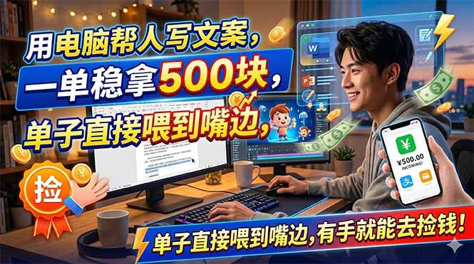 （18634期）用电脑帮人写文案，一单稳拿500块，单子直接喂到嘴边，有手就能去捡钱！-985网创