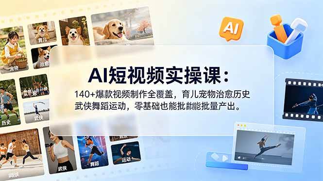 （18781期）AI短视频实操课：140+爆款视频制作全覆盖，育儿宠物治愈历史武侠舞蹈运动，零基础也能批量产出-985网创