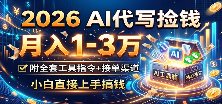 2026 AI代写捡钱，月入1-3万，附全套工具指令+接单渠道，小白直接上手搞钱-985网创