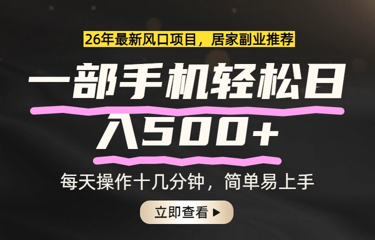 26年居家副业首选，一部手机轻松日入500+，长期稳定可做-985网创