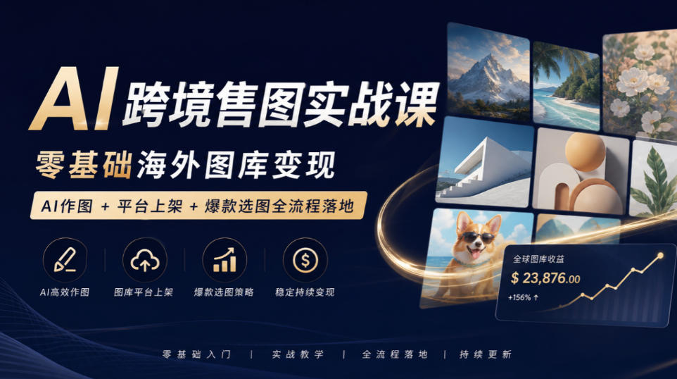 AI跨境售图实战课，零基础海外图库变现，AI作图+平台上架+爆款选图全流程落地-985网创