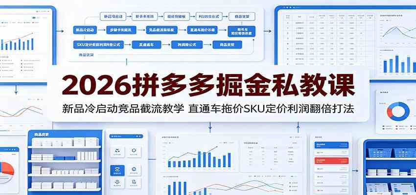 2026拼多多掘金私教课：新品冷启动竞品截流教学，直通车拖价SKU定价利润翻倍打法-985网创