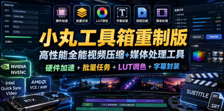 小丸工具箱重制版–高性能全能视频压缩+媒体处理工具｜硬件加速+批量任务+LUT调色+字幕封装-985网创