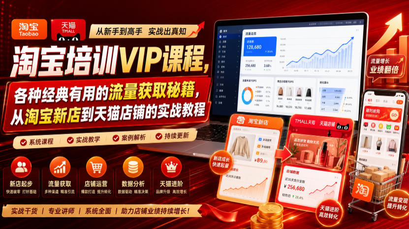 淘宝培训VIP课程，各种经典有用的流量获取秘籍，从淘宝新店到天猫店铺的实战教程（更新7月）-985网创