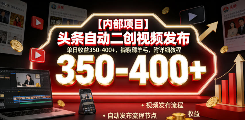 【内部项目】头条自动二创视频发布，单日收益350-400+，躺賺薅羊毛，附详细教程【揭秘】-985网创