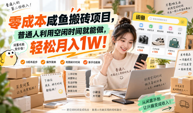 零成本咸鱼搬砖项目，普通人利用空闲时间就能做，轻松月入1W！【揭秘】-985网创