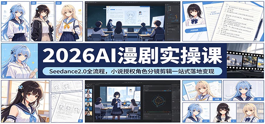 2026AI漫剧实操课：Seedance2.0全流程，小说授权角色分镜剪辑一站式落地变现-985网创