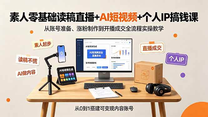 （19232期）素人零基础读稿直播+AI短视频+个人IP搞钱课，从账号准备、涨粉制作到开播成交全流程实操教学-985网创