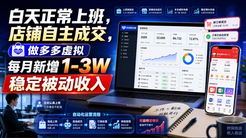 白天正常上班，店铺自主成交，做多多虚拟每月新增1-3W稳定被动收入【揭秘】-985网创